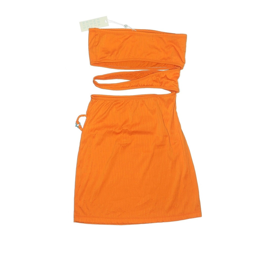 NWT Frankies Bikinis Richie Plisse‎ Dress Orange Cut Out Strapless Mini Size M - Picture 3 of 5